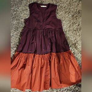 Gorgeous Tiered Autumn Colorblock 100% Cotton Dress EUC